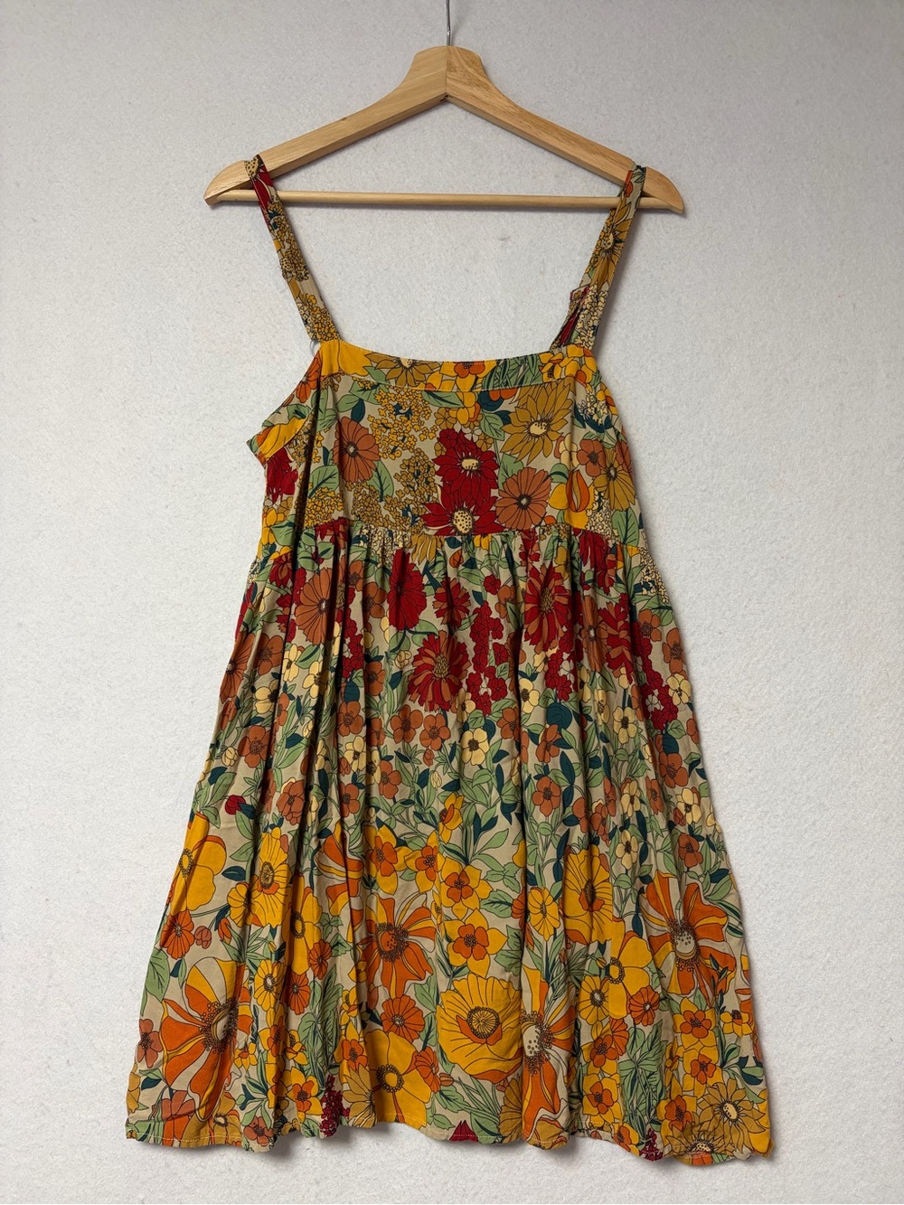 Natural Life Patti Dress Gold Vintage Floral Rayon Babydoll Boho Sundress Size S - Picture 5 of 13